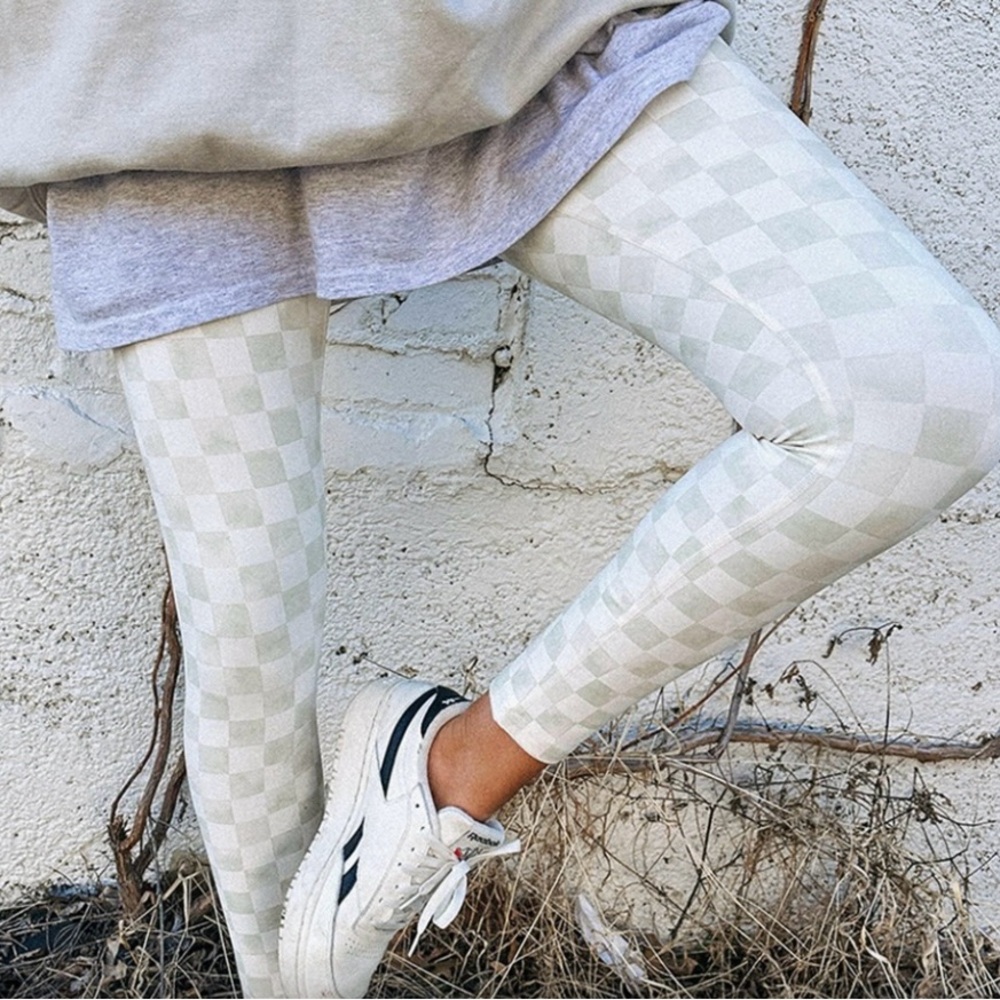 NEW in Bag. Checked Leggings Size Large. White and Green. Never Worn NIB